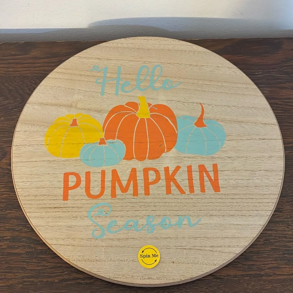 NWT- Hello Pumpkin Season- Wooden Lazy Susan w/ Colorful Pumpkins